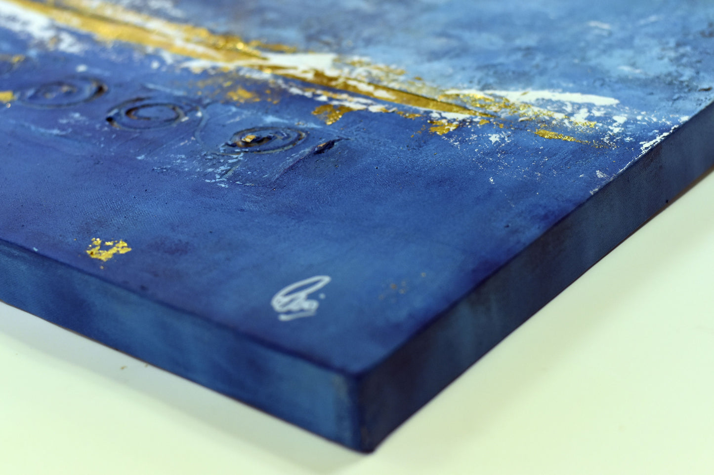 Golden Outlook – Blue & Gold Abstract Acrylic Painting on Canvas by Edelgard Schroer
