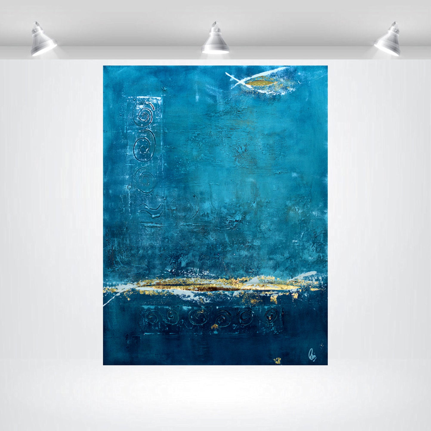 Golden Outlook – Blue & Gold Abstract Acrylic Painting on Canvas by Edelgard Schroer