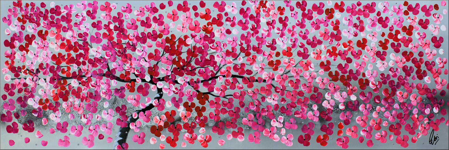 Happy Tree – Abstract Cherry Blossom Painting | 123 × 43 cm | Edelgard Schroer