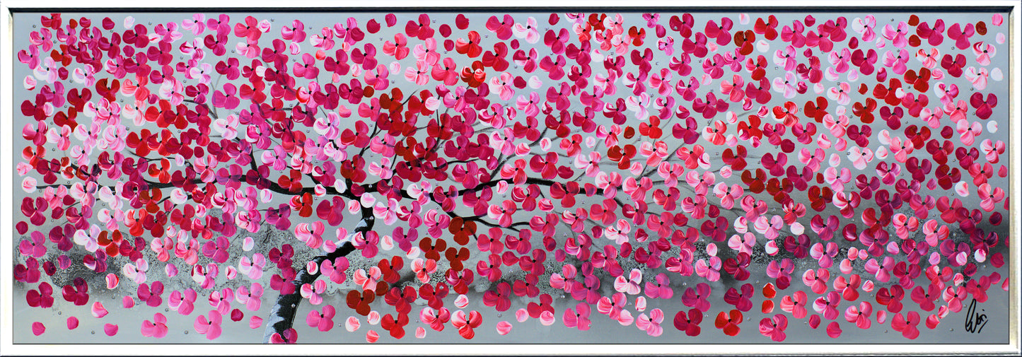 Happy Tree – Abstract Cherry Blossom Painting | 123 × 43 cm | Edelgard Schroer