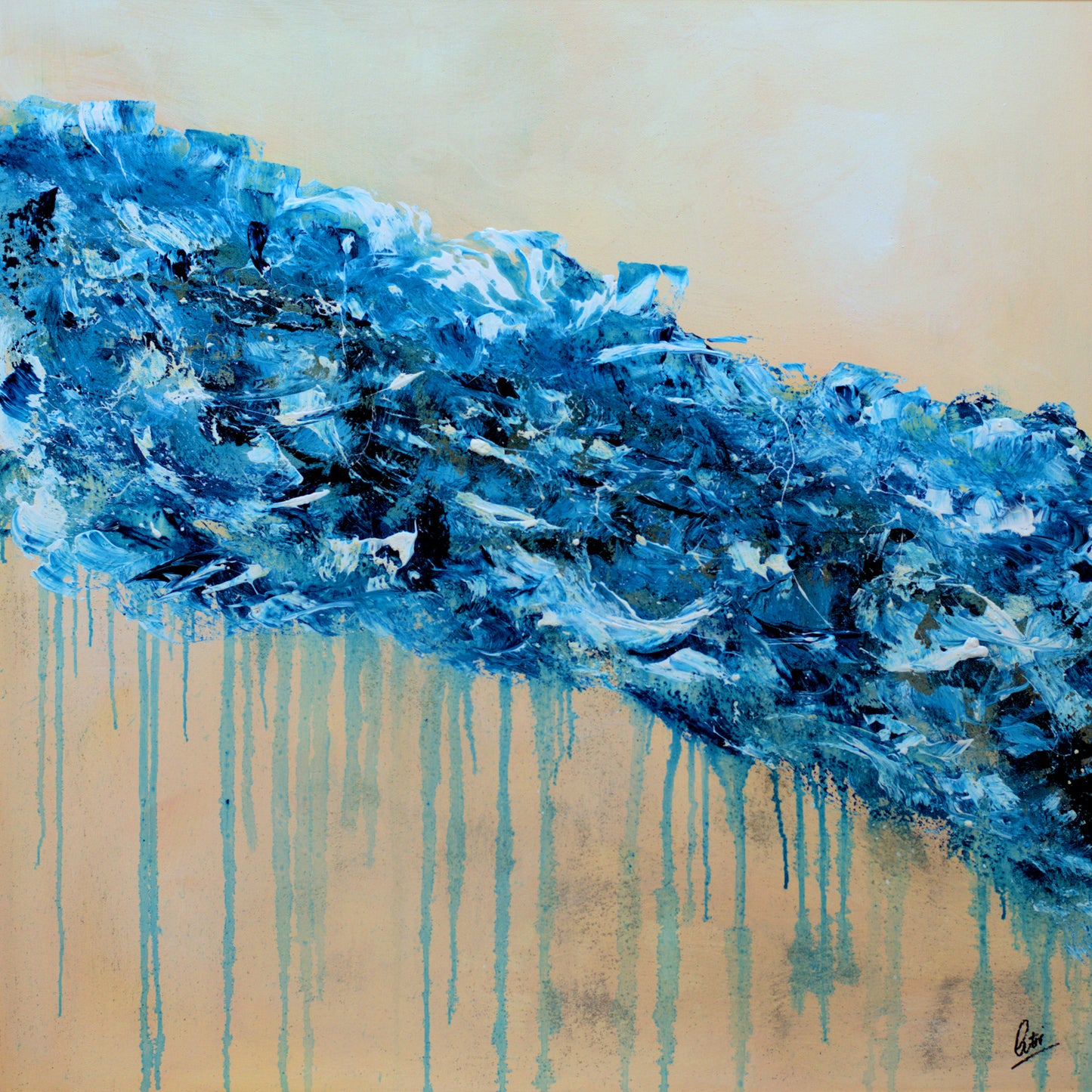 Blue Bloom – Abstract Floral Acrylic Painting | 83 x 83 cm | Edelgard Schroer