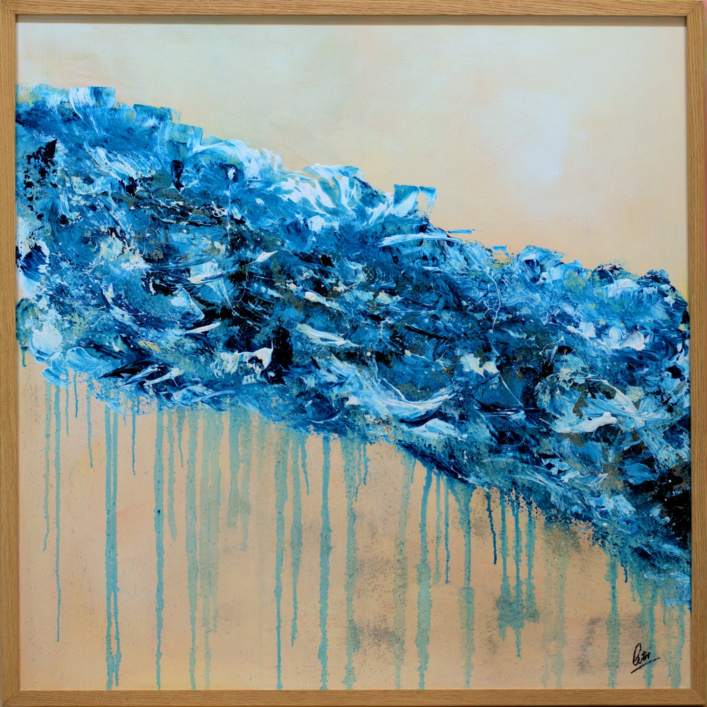 Blue Bloom – Abstract Floral Acrylic Painting | 83 x 83 cm | Edelgard Schroer