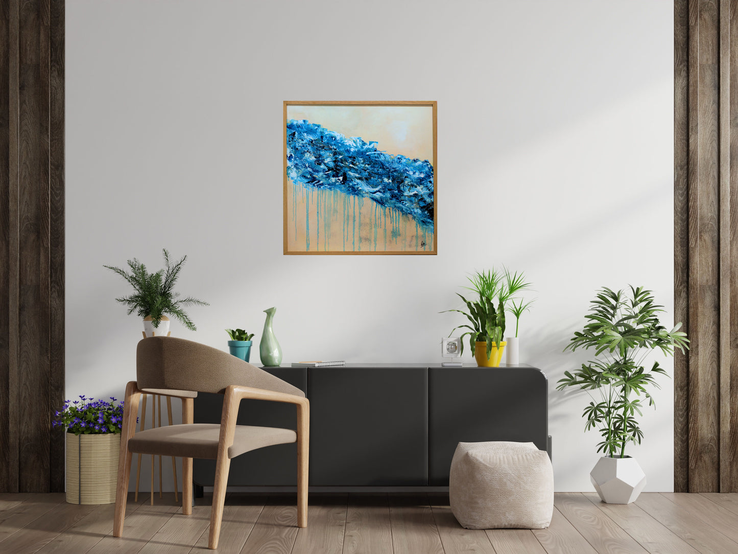 Blue Bloom – Abstract Floral Acrylic Painting | 83 x 83 cm | Edelgard Schroer