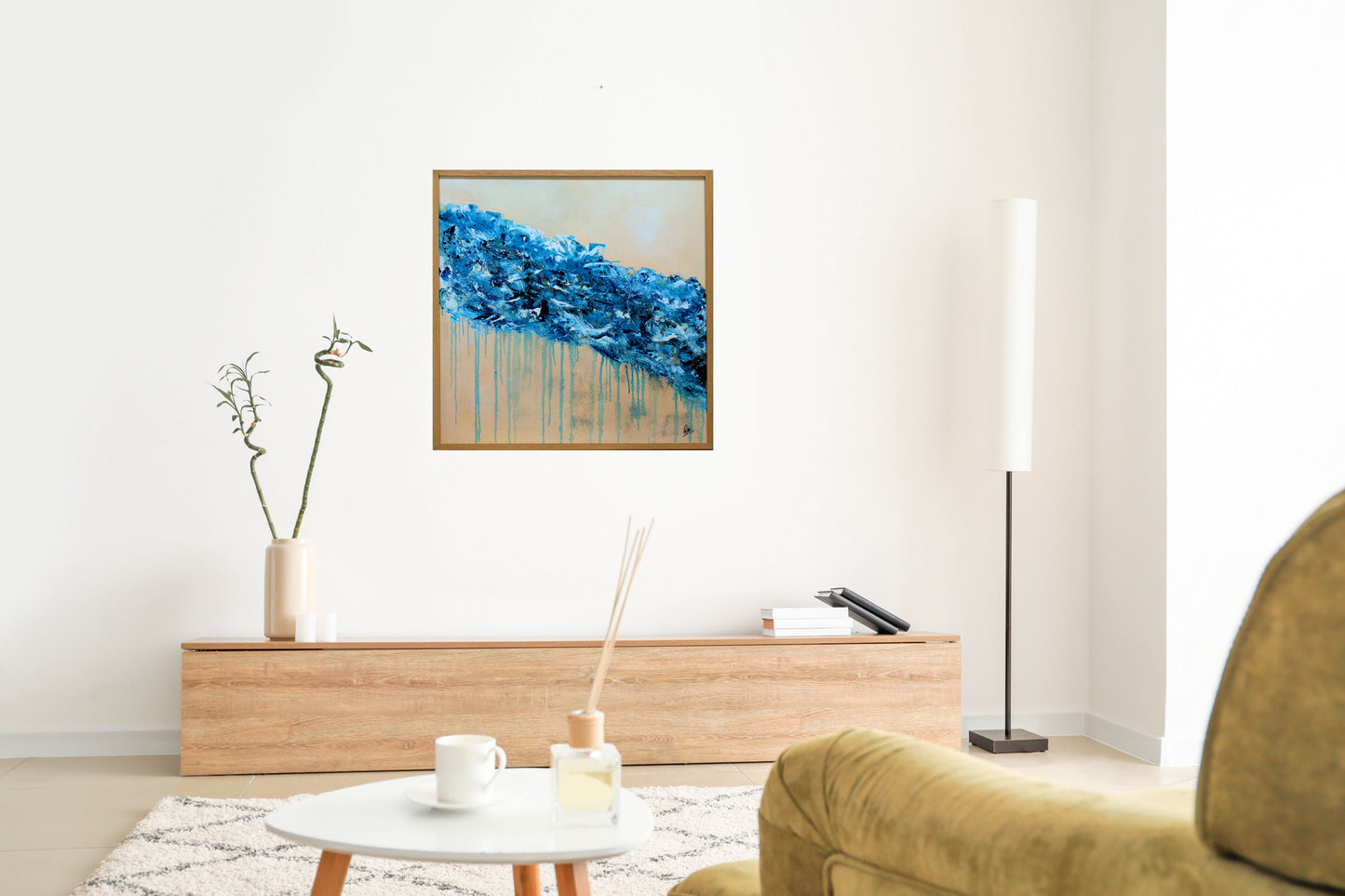 Blue Bloom – Abstract Floral Acrylic Painting | 83 x 83 cm | Edelgard Schroer