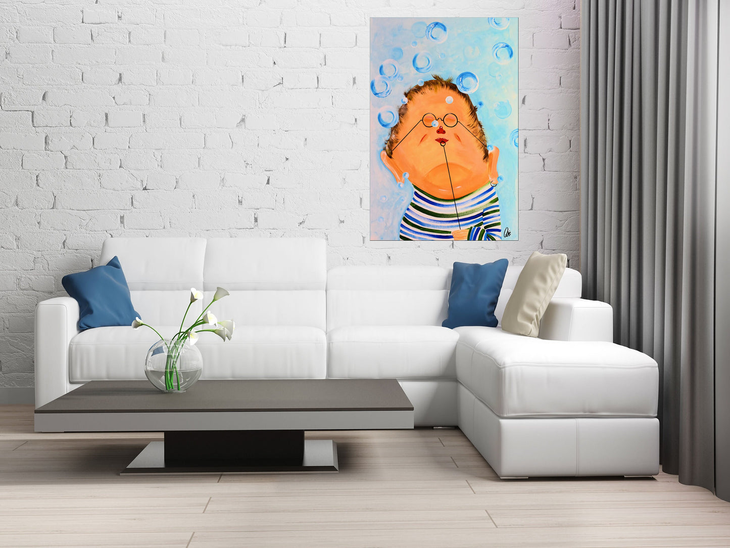 Mr Bubbles Original Whimsical Acrylic Painting, Large Figurative Canvas Art, Ready to Hang