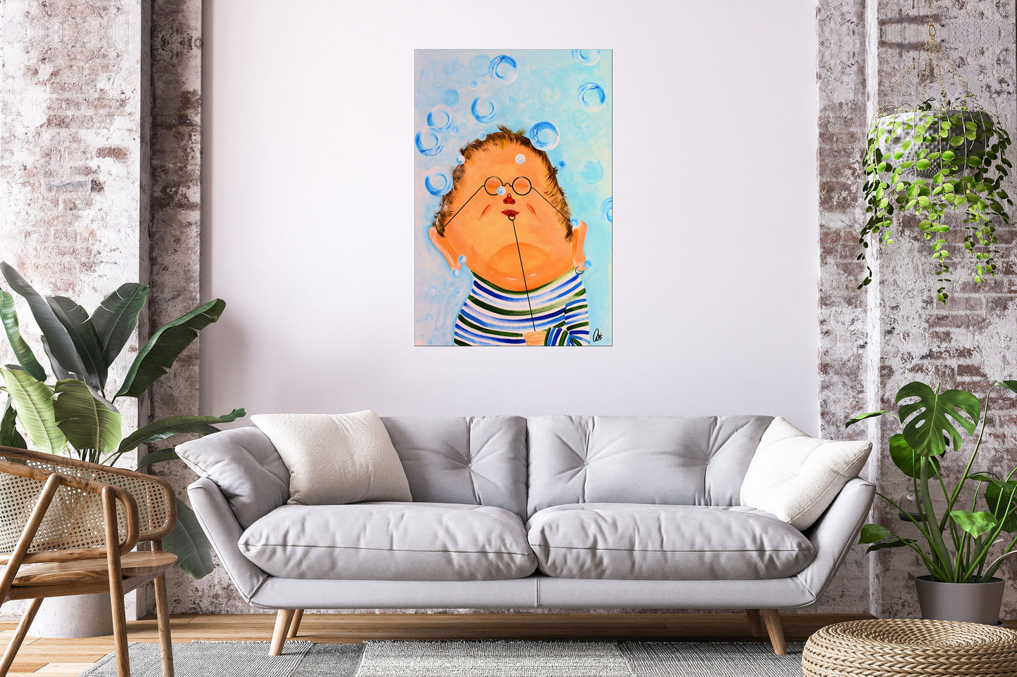 Mr Bubbles Original Whimsical Acrylic Painting, Large Figurative Canvas Art, Ready to Hang