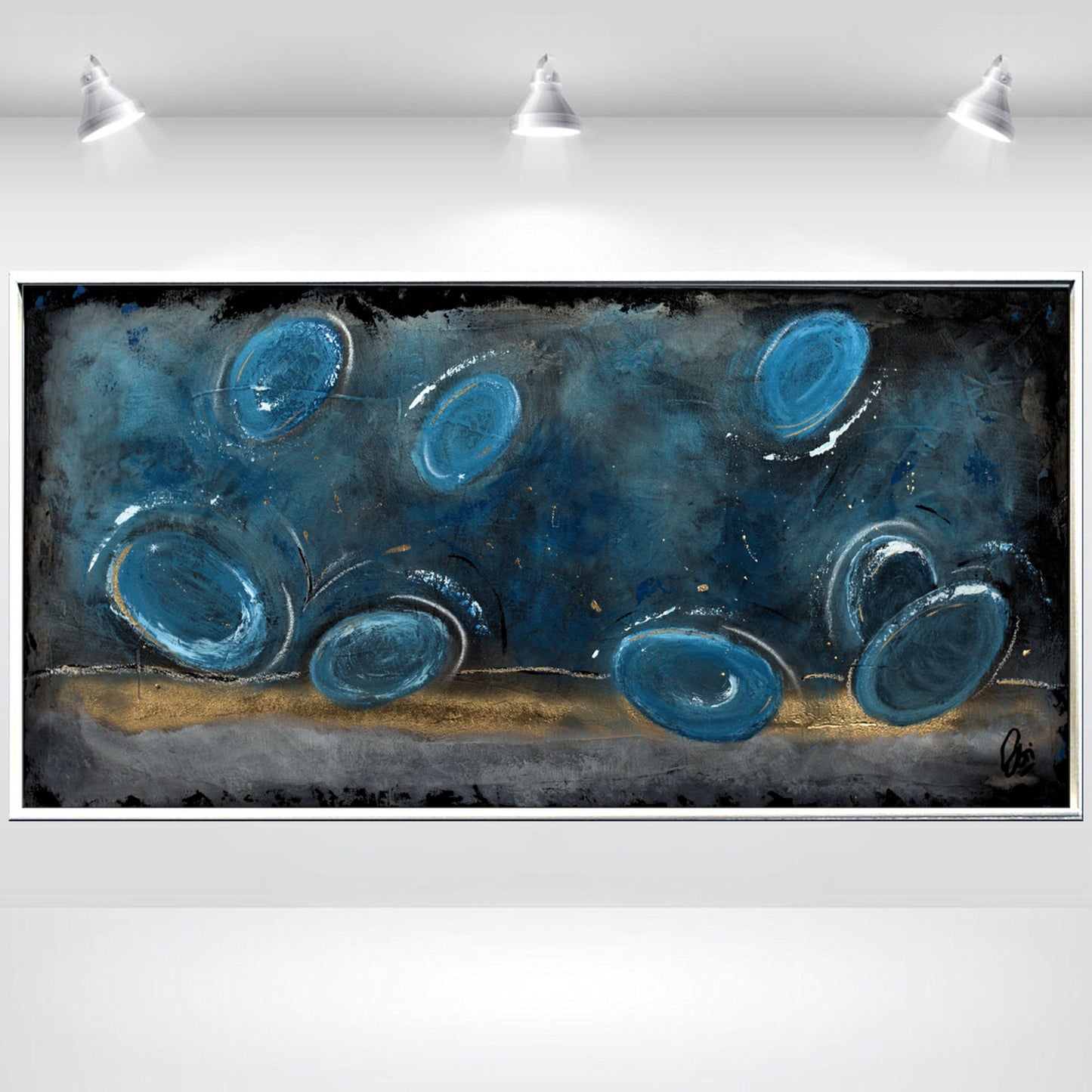 Blue Balloons – Abstract Textured Painting | 60 × 120 cm | Edelgard Schroer