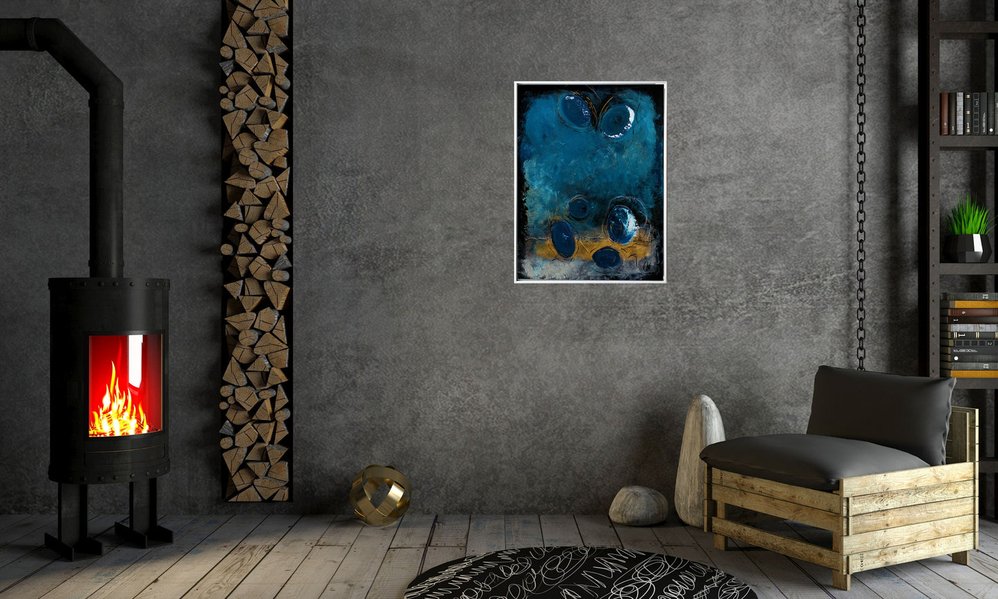 Free Flying – Abstract Blue Gold Textured Painting | 60 × 80 cm | Edelgard Schroer