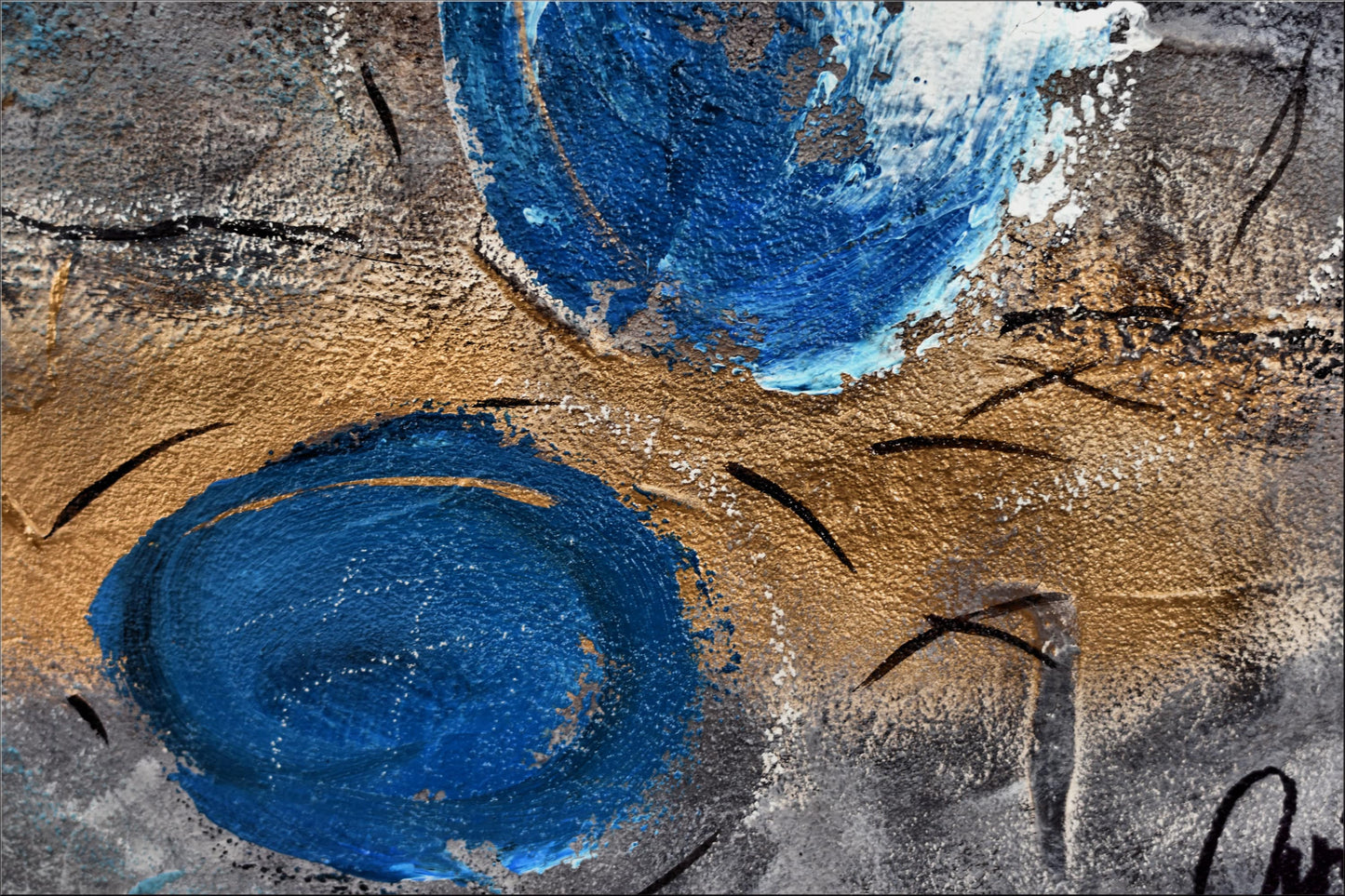 Free Flying – Abstract Blue Gold Textured Painting | 60 × 80 cm | Edelgard Schroer