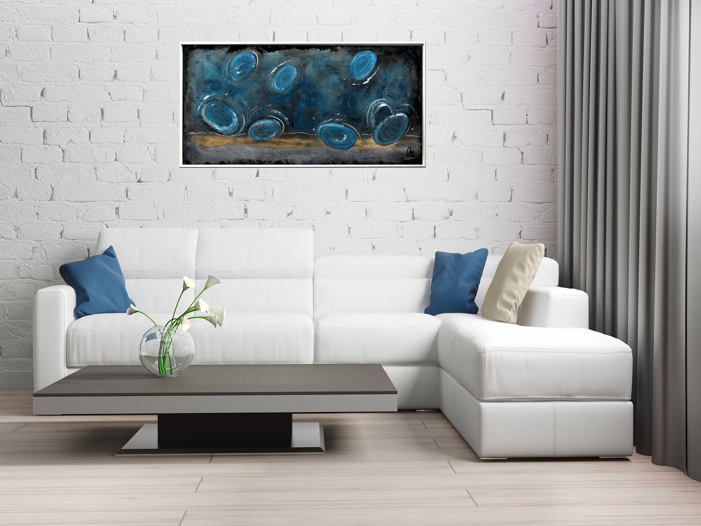 Blue Balloons – Abstract Textured Painting | 60 × 120 cm | Edelgard Schroer
