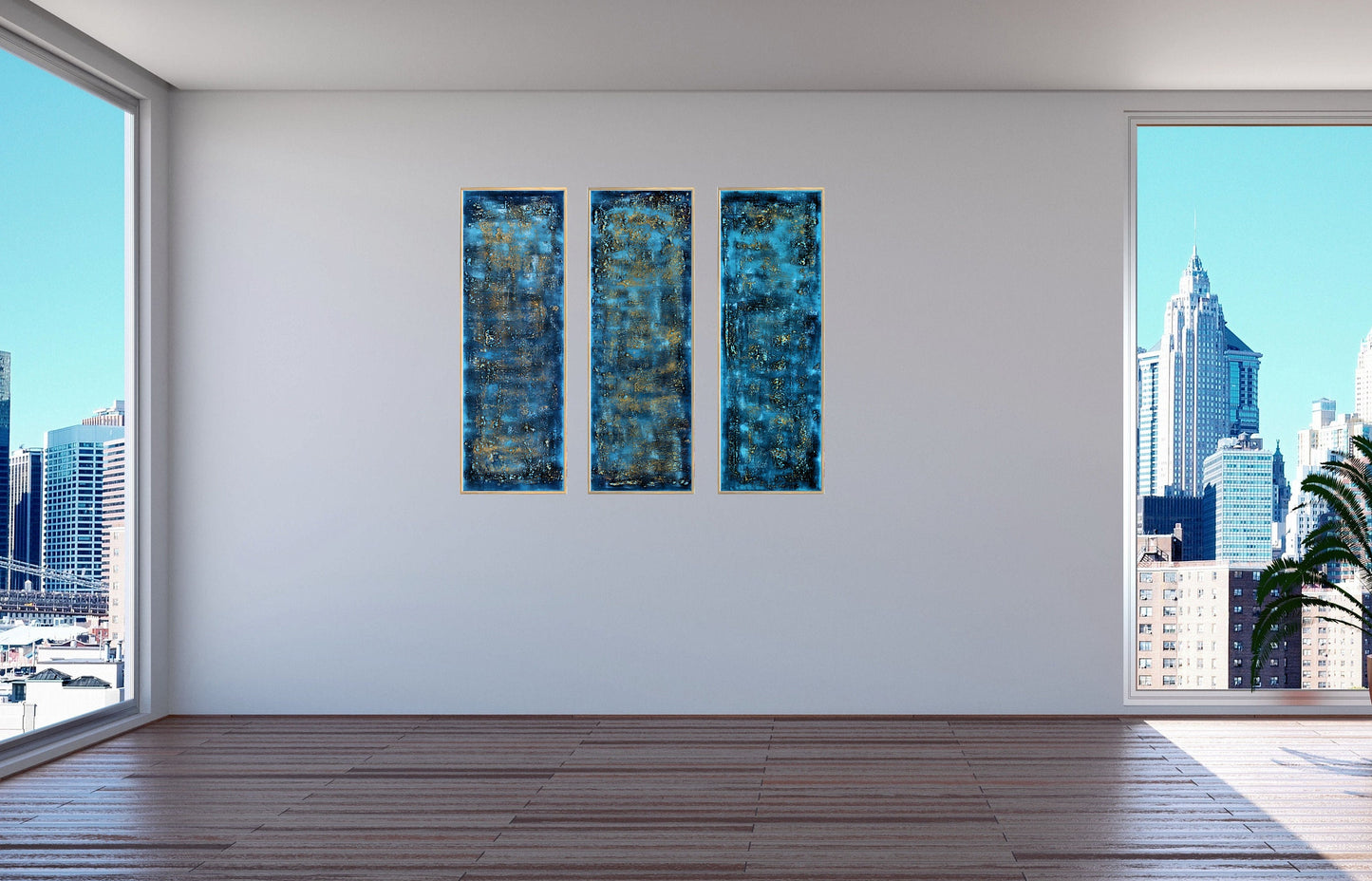 Blue Fantasies – Abstract Triptych Painting | 120 × 120 cm | Edelgard Schroer