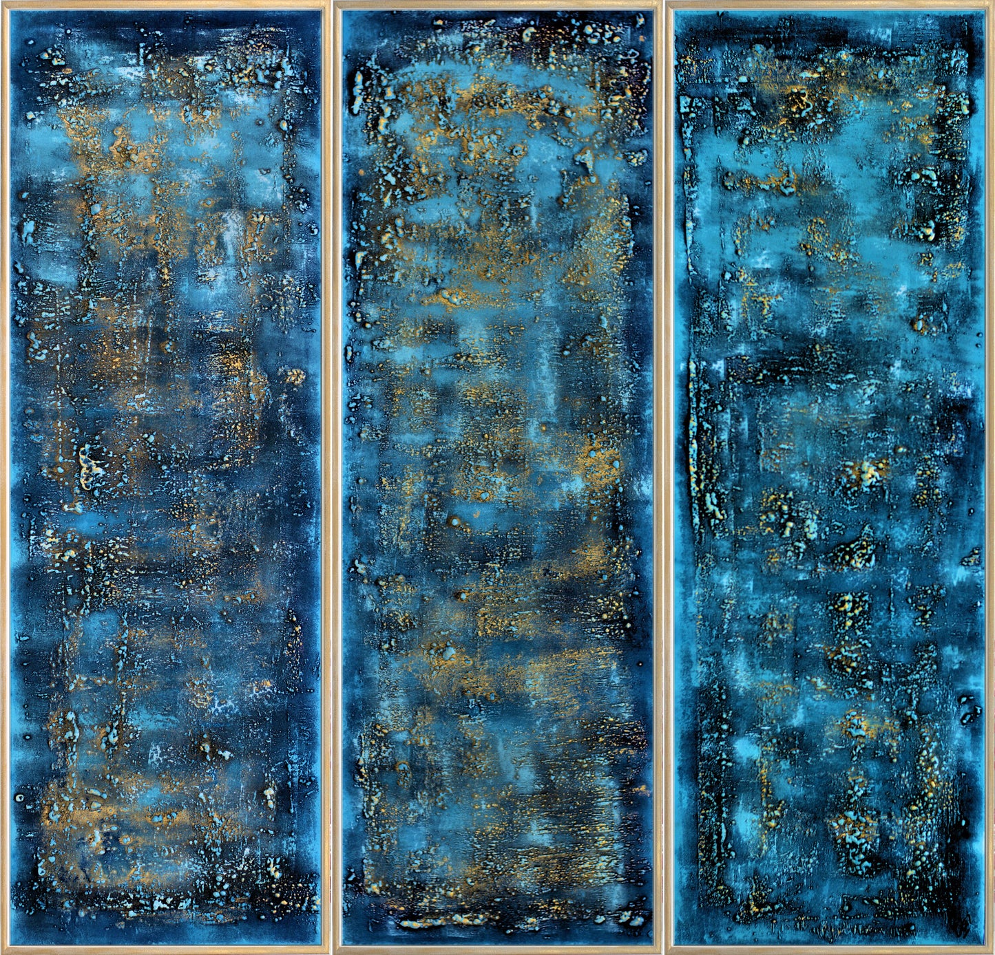 Blue Fantasies – Abstract Triptych Painting | 120 × 120 cm | Edelgard Schroer
