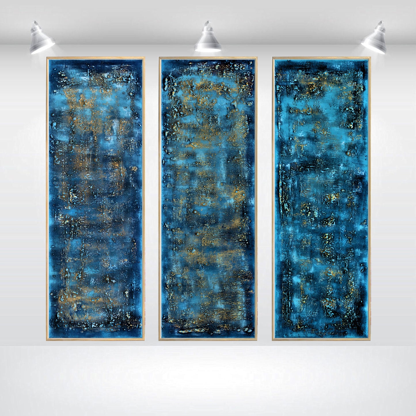 Blue Fantasies – Abstract Triptych Painting | 120 × 120 cm | Edelgard Schroer