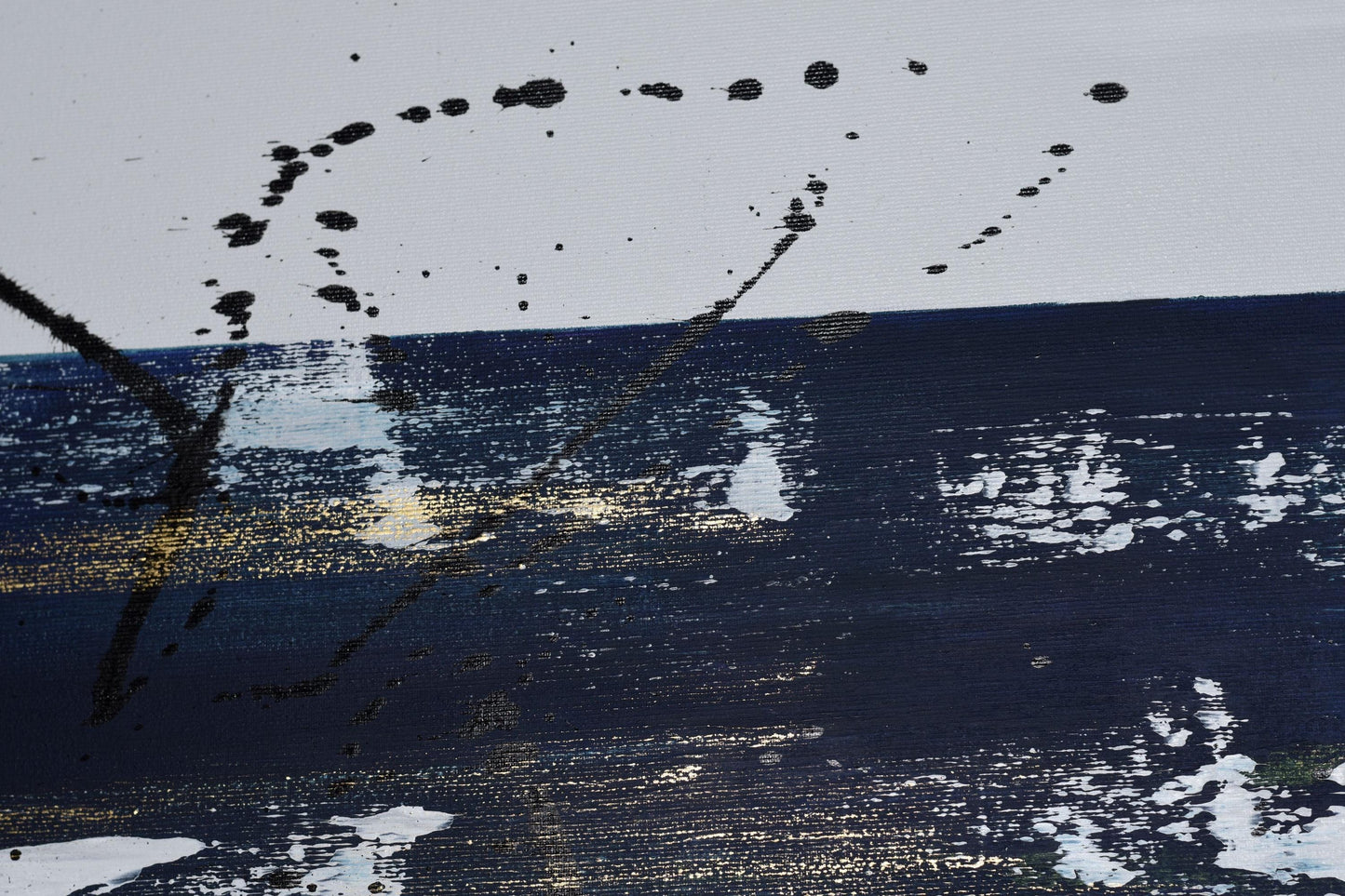 Sternstunde - Abstract Minimalist Painting 133x73cm with Petrol Black Gold Frame, Artwork on Canvas, large canvas wall art, unique art