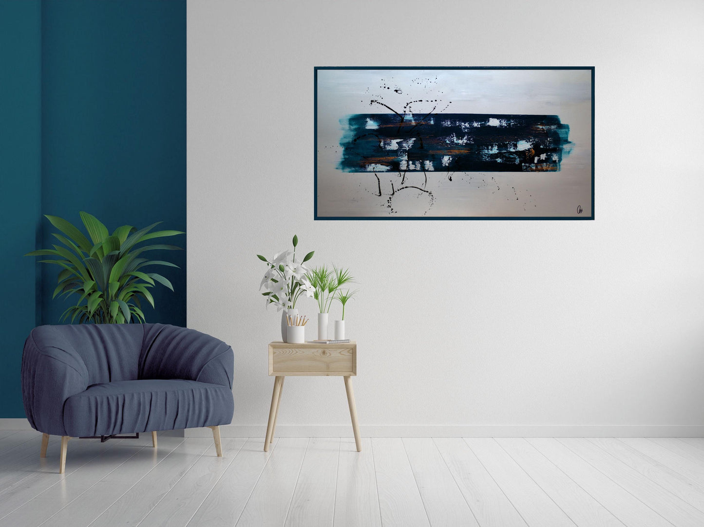 petrol grey artwork abstract design on canvas, framed art