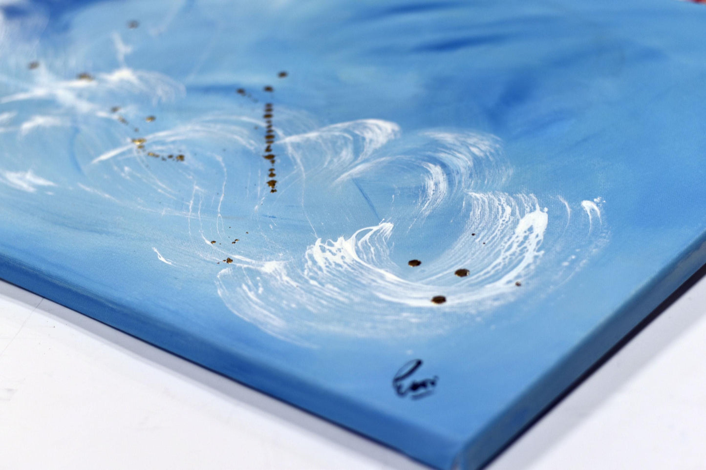 Original Painting Blue Abstract Art – Large Wall Art 50x150cm – Calm Energy with Gold Details – Textured Acrylic Canvas Horizontal Decor