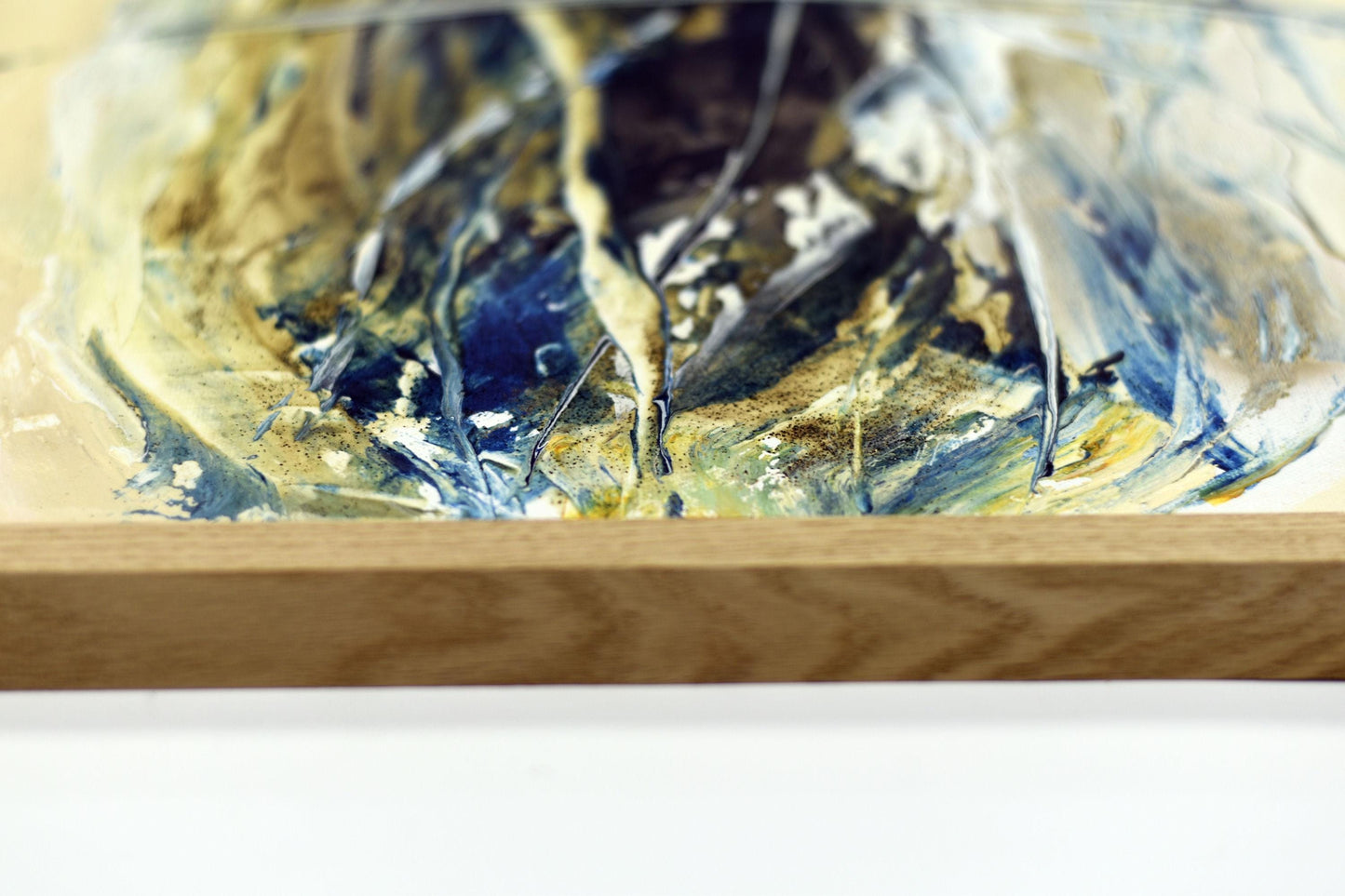 Barry’s Gold – Abstract Textured Art on Canvas | Blue Beige Gold Wall Art | 83×83 cm Framed Painting by Edelgard Schroer