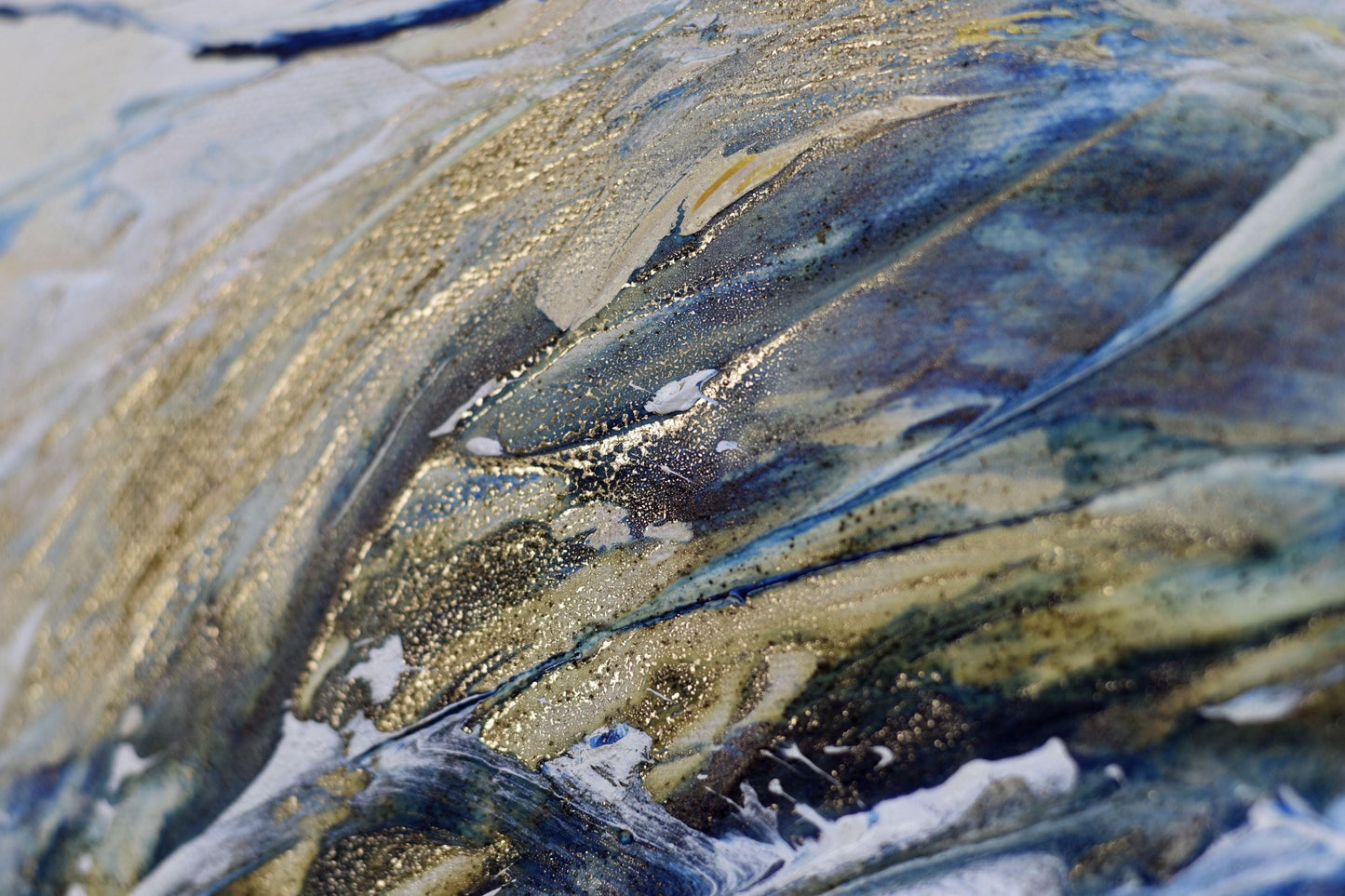 Barry’s Gold – Abstract Textured Art on Canvas | Blue Beige Gold Wall Art | 83×83 cm Framed Painting by Edelgard Schroer