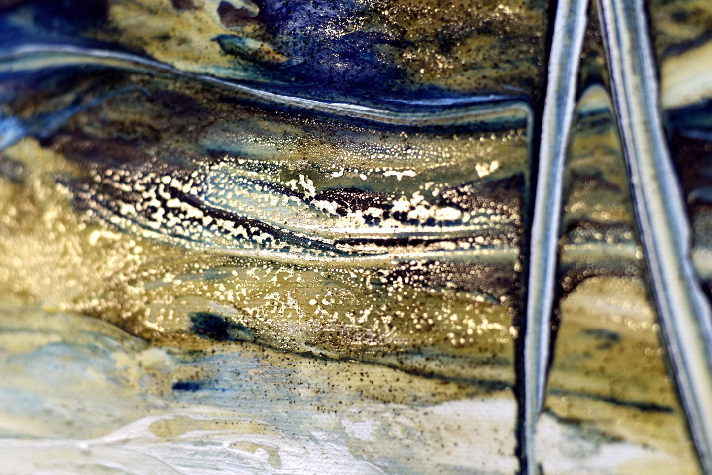 Barry’s Gold – Abstract Textured Art on Canvas | Blue Beige Gold Wall Art | 83×83 cm Framed Painting by Edelgard Schroer
