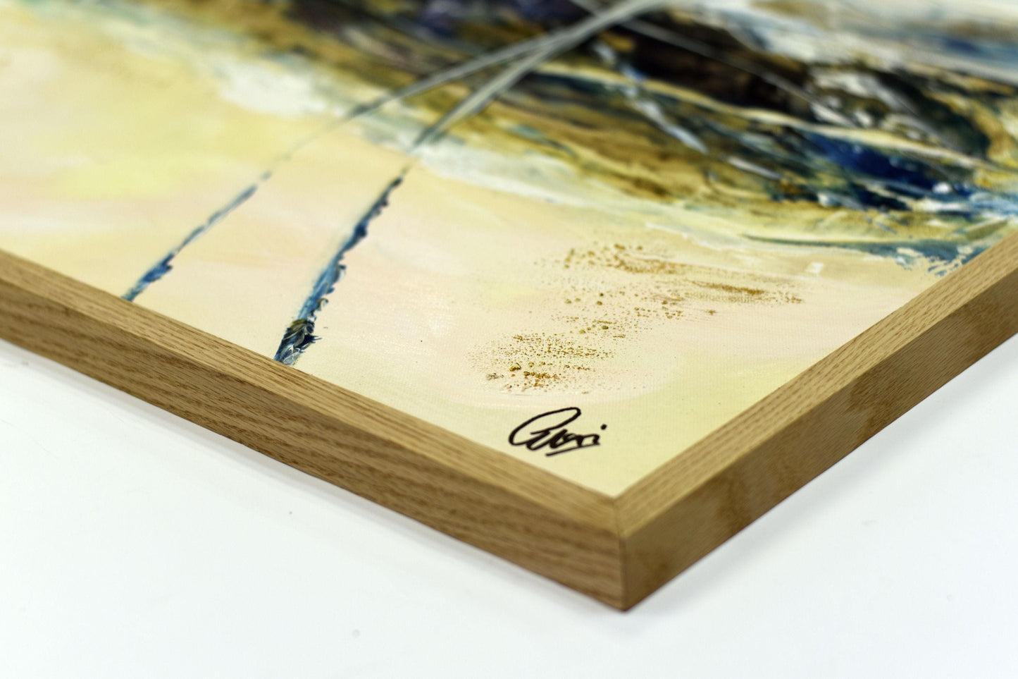 Barry’s Gold – Abstract Textured Art on Canvas | Blue Beige Gold Wall Art | 83×83 cm Framed Painting by Edelgard Schroer