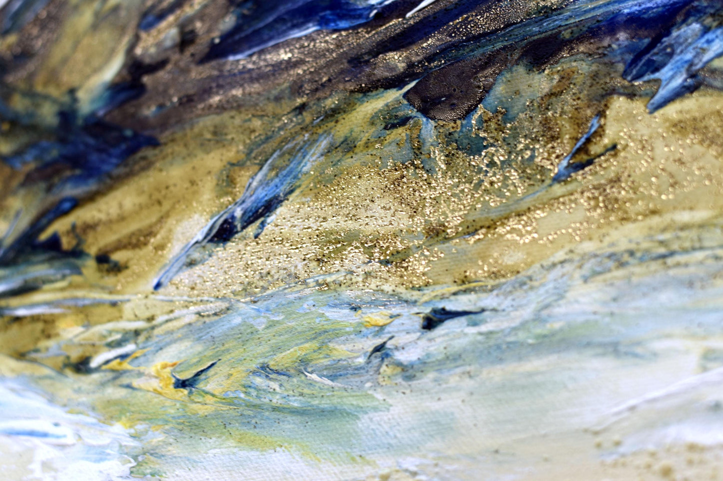 Barry’s Gold – Abstract Textured Art on Canvas | Blue Beige Gold Wall Art | 83×83 cm Framed Painting by Edelgard Schroer