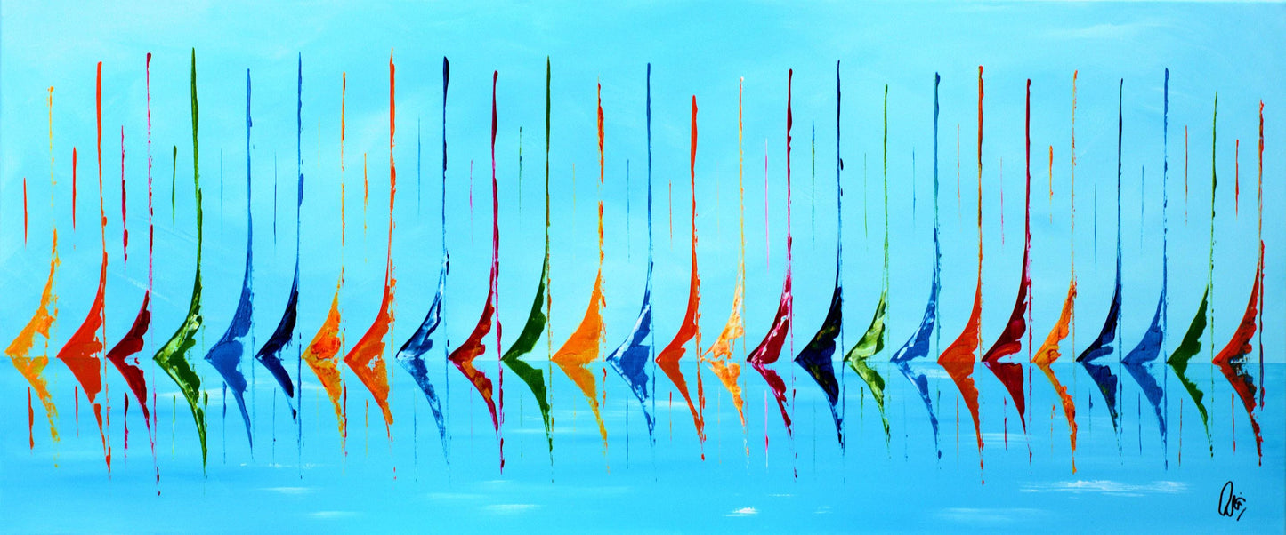 Sailing Symphony – Abstract Sailboats Painting | 120 × 50 cm | Edelgard Schroer
