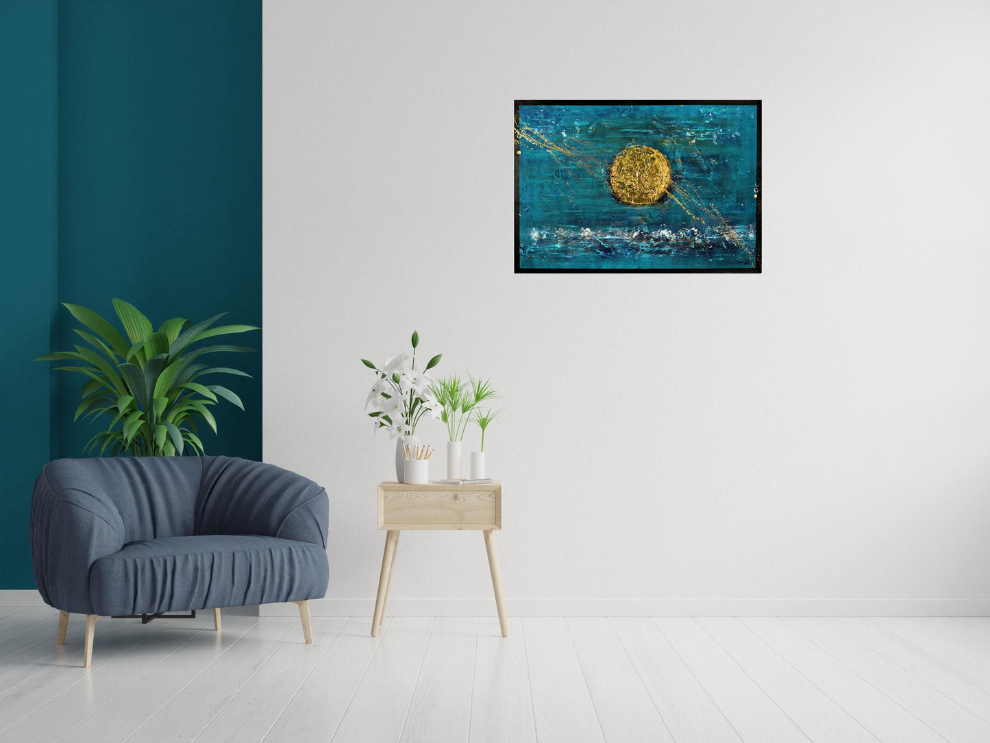 Solar Gold – Abstract Acrylic Gold Leaf Painting | 100 × 70 cm | Edelgard Schroer