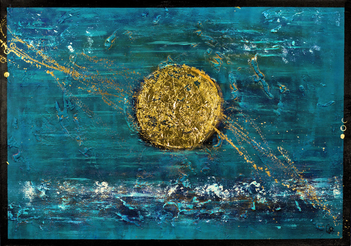 Solar Gold – Abstract Acrylic Gold Leaf Painting | 100 × 70 cm | Edelgard Schroer