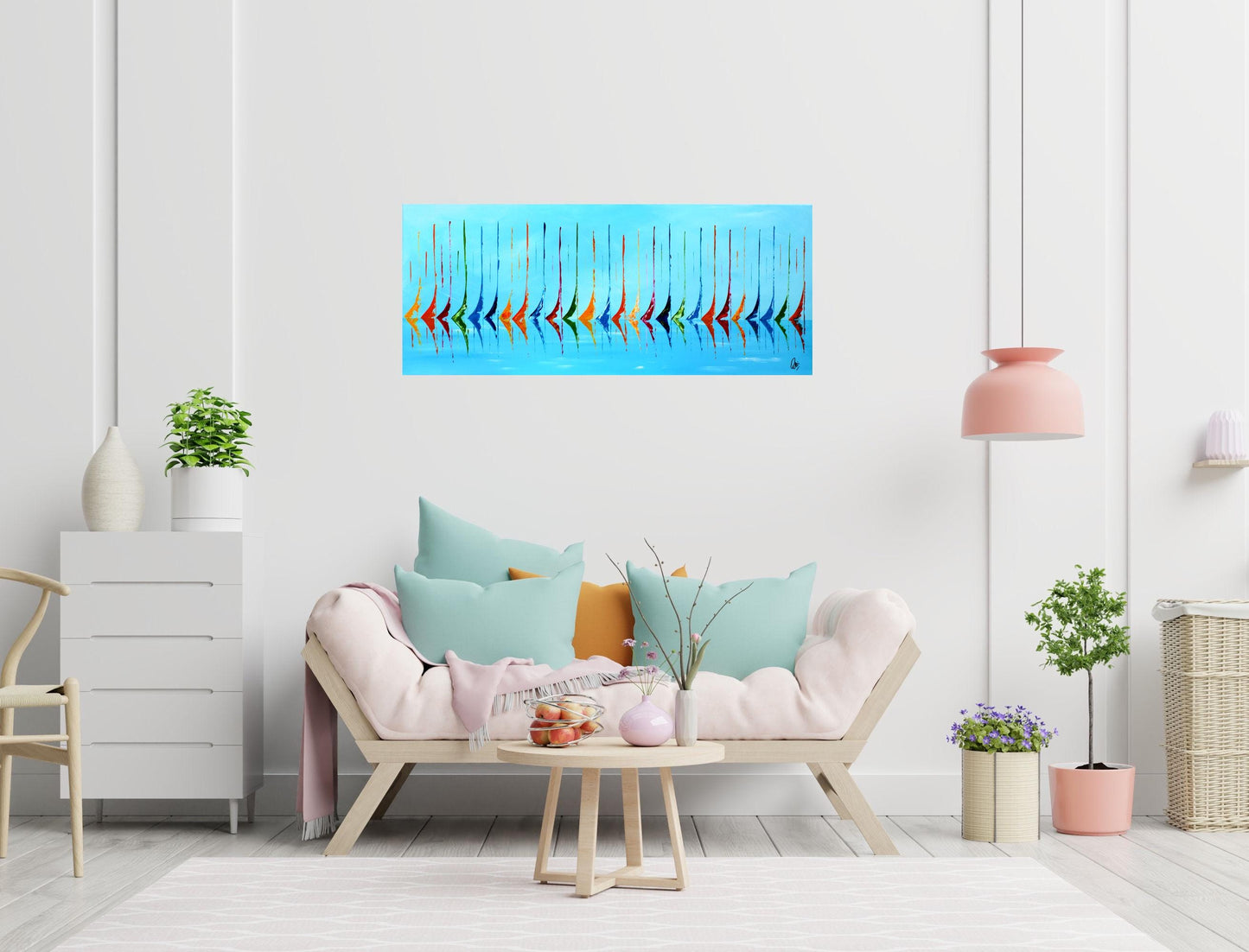 Sailing Symphony – Abstract Sailboats Painting | 120 × 50 cm | Edelgard Schroer