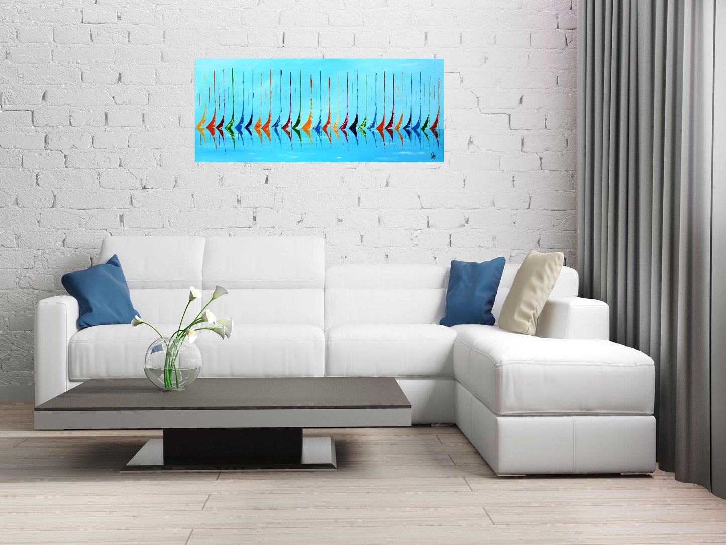 Sailing Symphony – Abstract Sailboats Painting | 120 × 50 cm | Edelgard Schroer