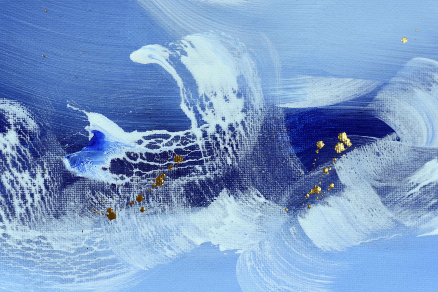 Azure Flow – Abstract Blue White Gold Painting | 123 × 43 cm | Edelgard Schroer