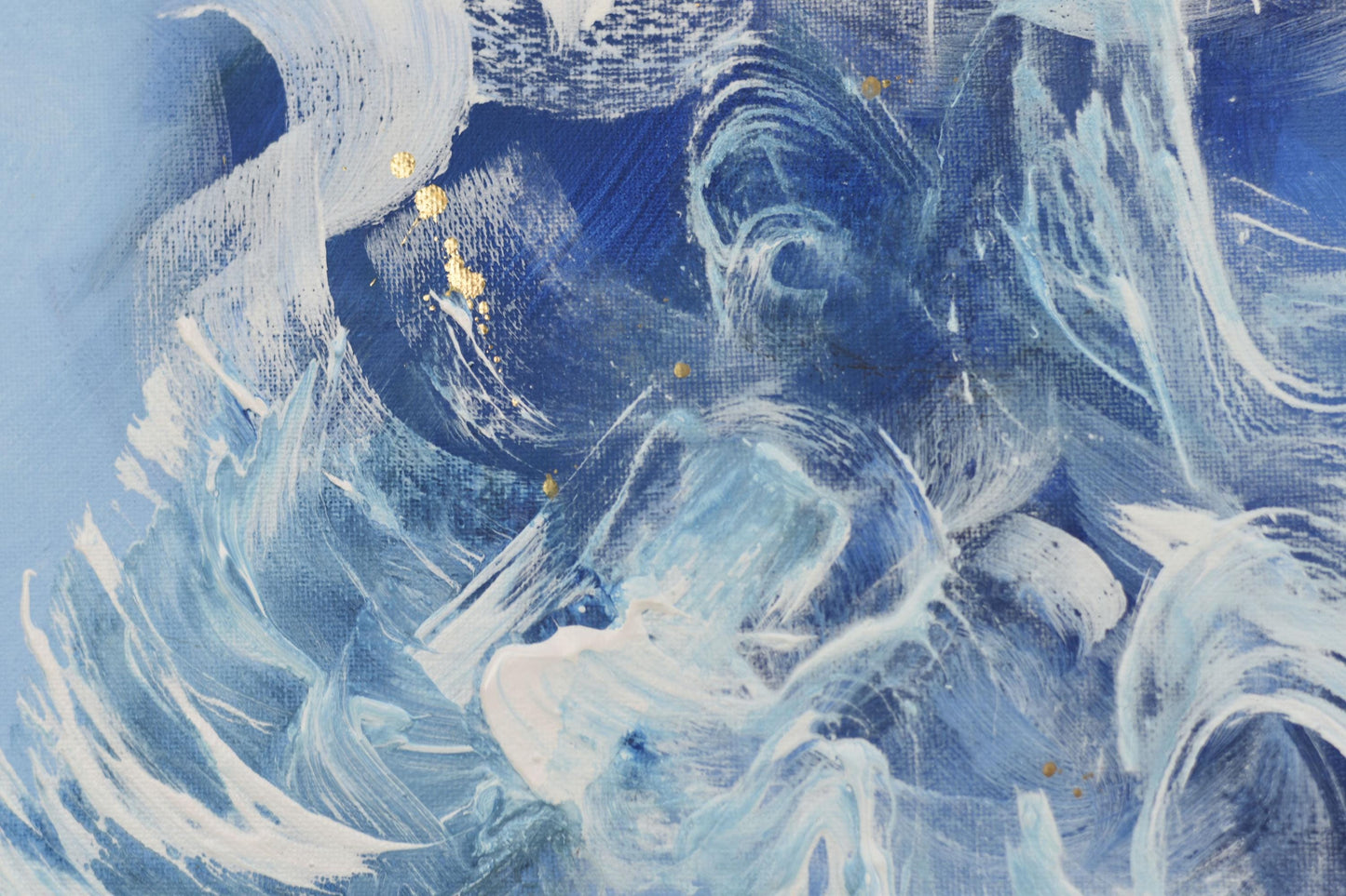Azure Flow – Abstract Blue White Gold Painting | 123 × 43 cm | Edelgard Schroer