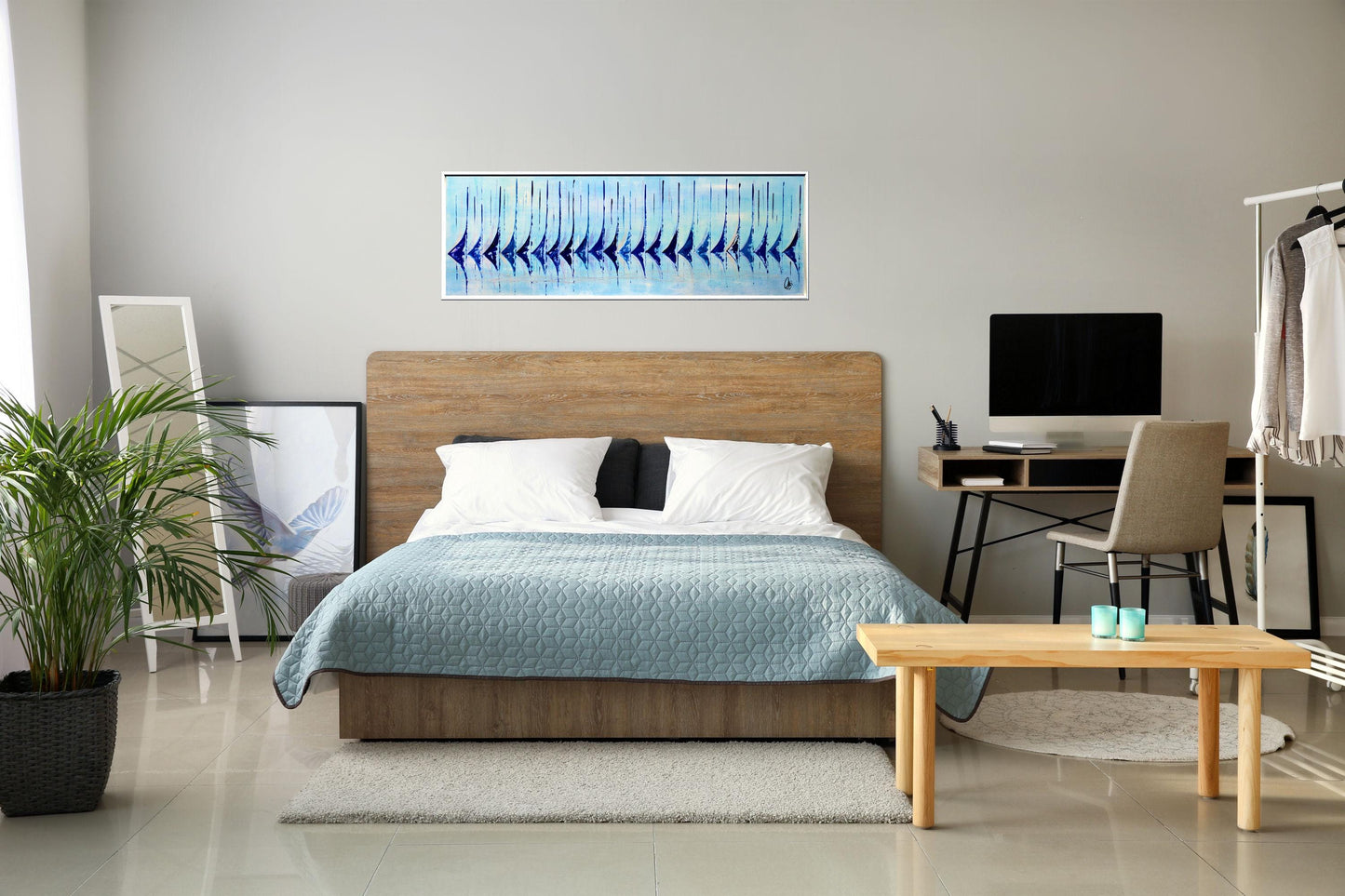 Ocean Harmony – Abstract Sailboats Acrylic Painting | 123 × 43 cm | Edelgard Schroer