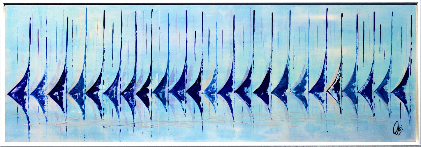 Ocean Harmony – Abstract Sailboats Acrylic Painting | 123 × 43 cm | Edelgard Schroer
