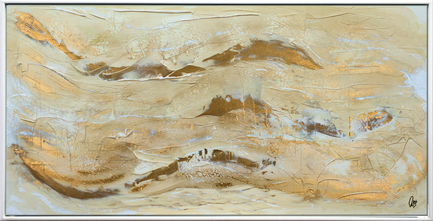 Caffeine Dreams – Gold & Coffee Abstract by Edelgard Schroer | 123 × 63 cm