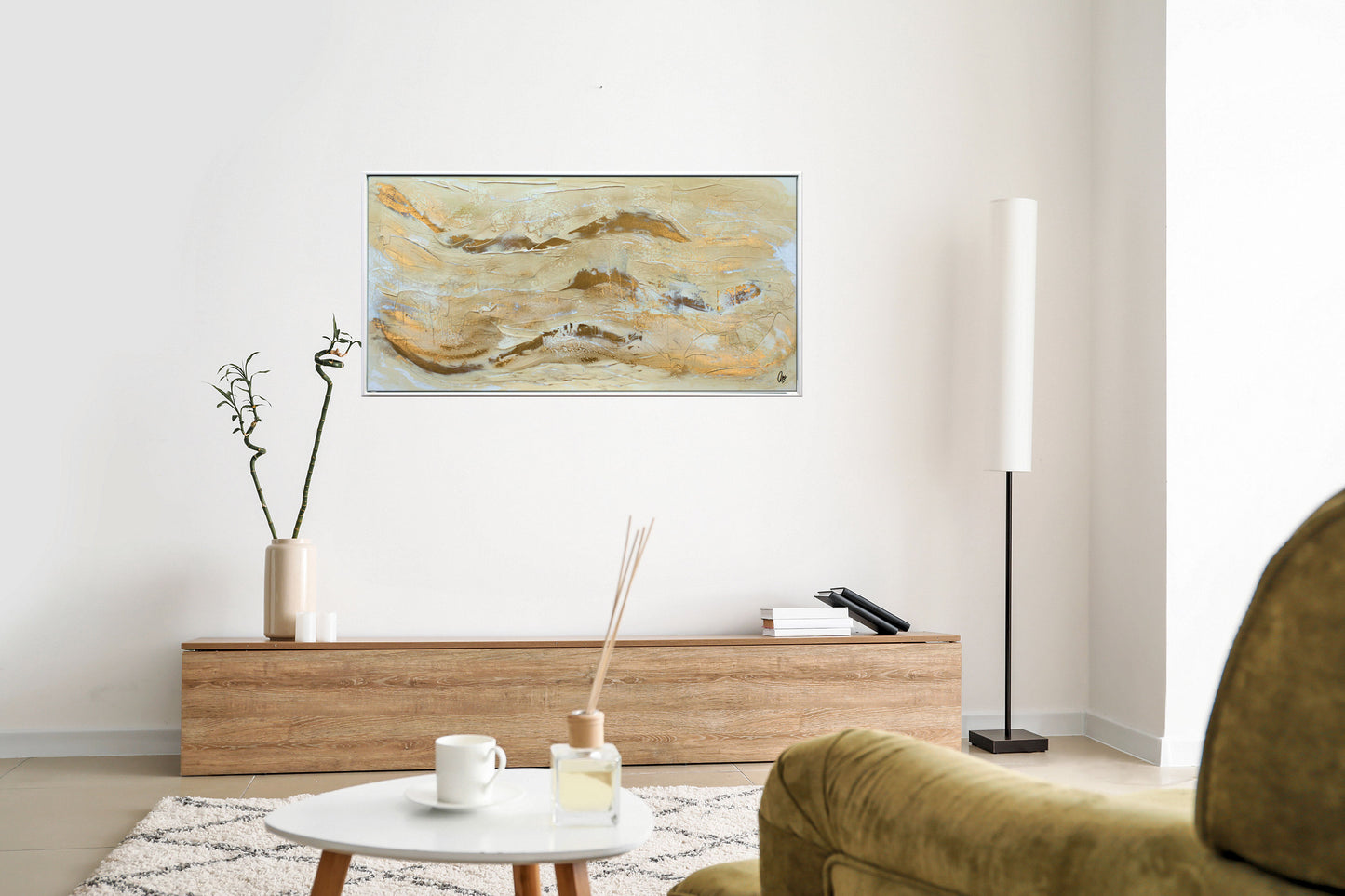 Caffeine Dreams – Gold & Coffee Abstract by Edelgard Schroer | 123 × 63 cm