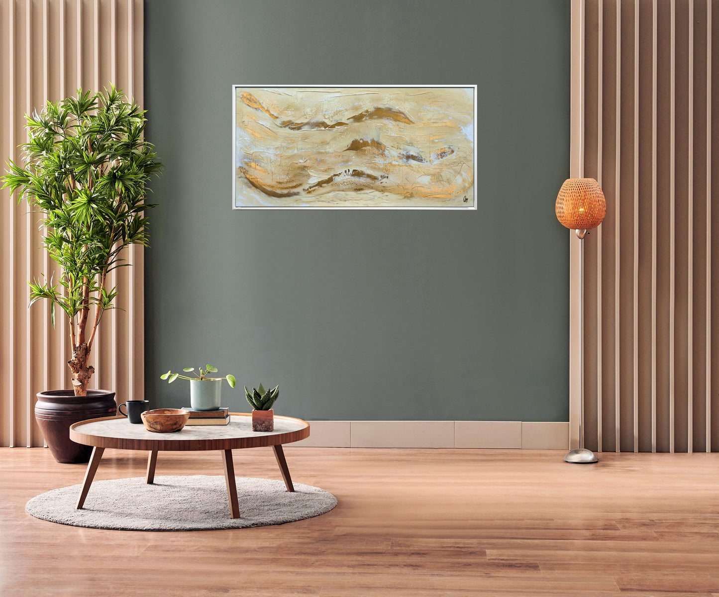 Caffeine Dreams – Gold & Coffee Abstract by Edelgard Schroer | 123 × 63 cm
