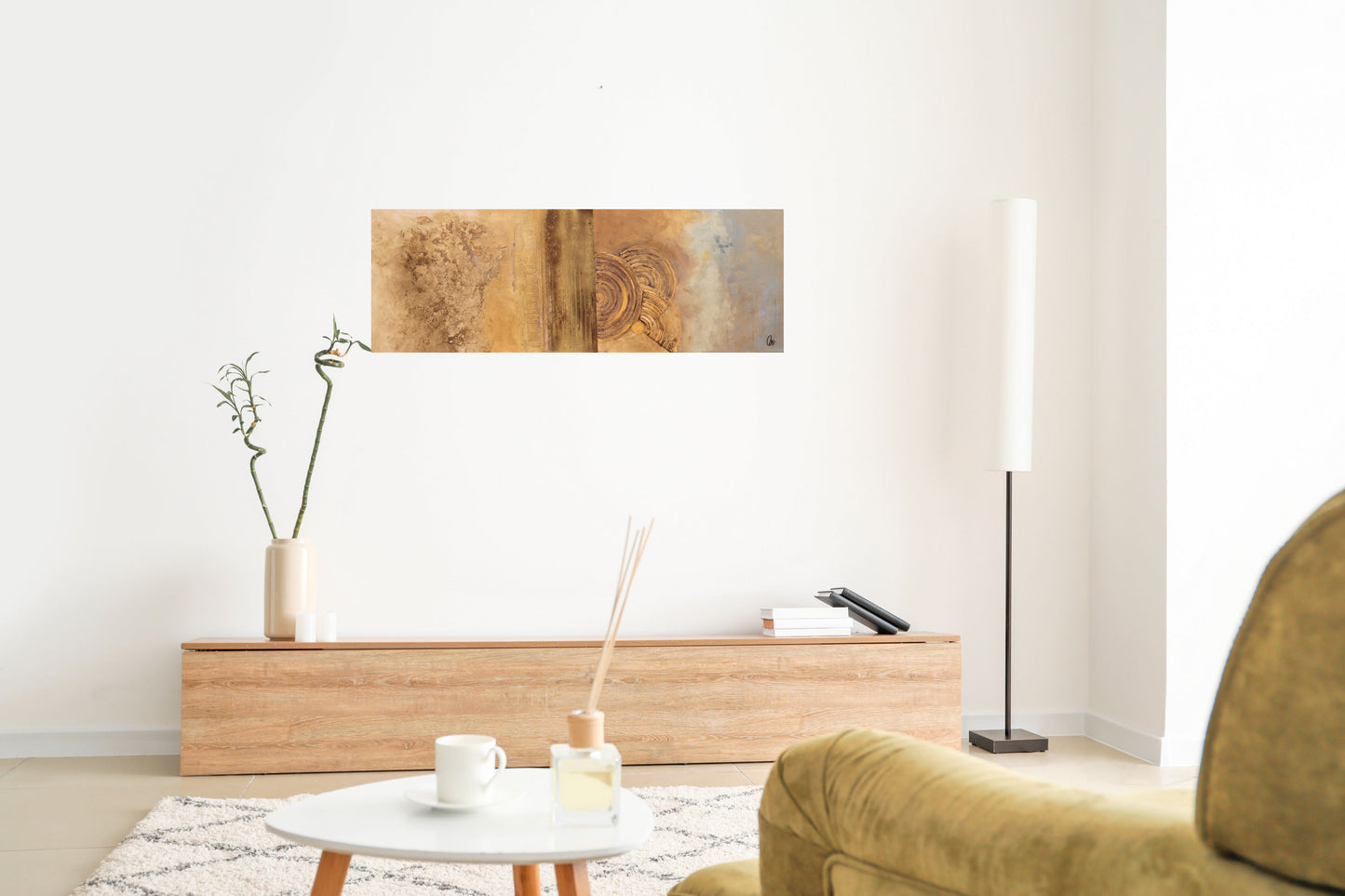 Golden Echoes – Abstract Textured Painting | 138 × 48 cm | Edelgard Schroer