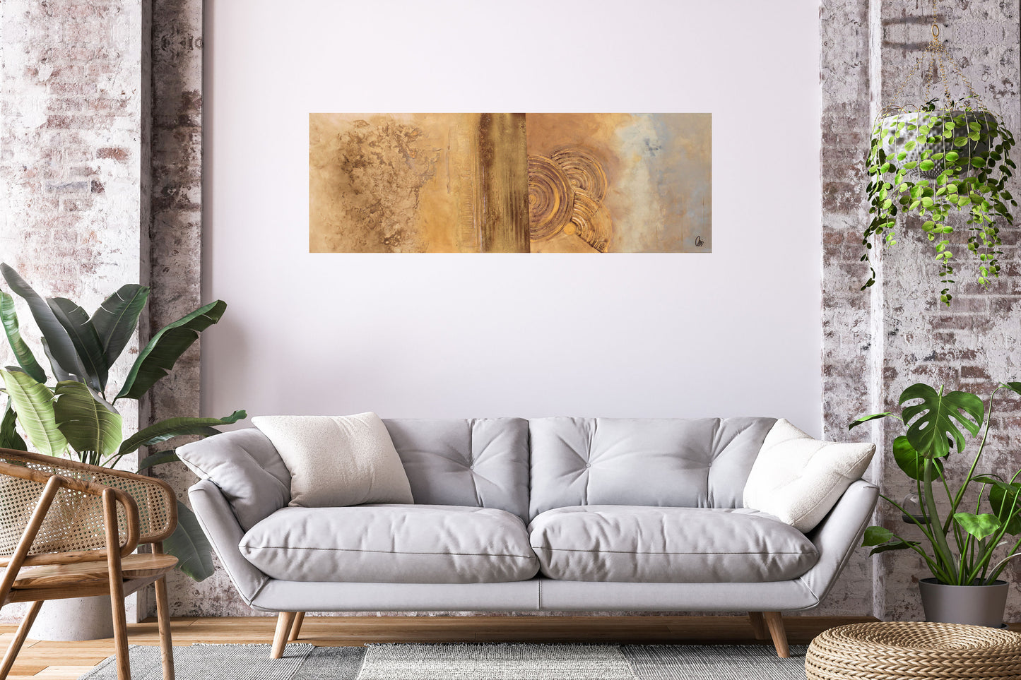 Golden Echoes – Abstract Textured Painting | 138 × 48 cm | Edelgard Schroer