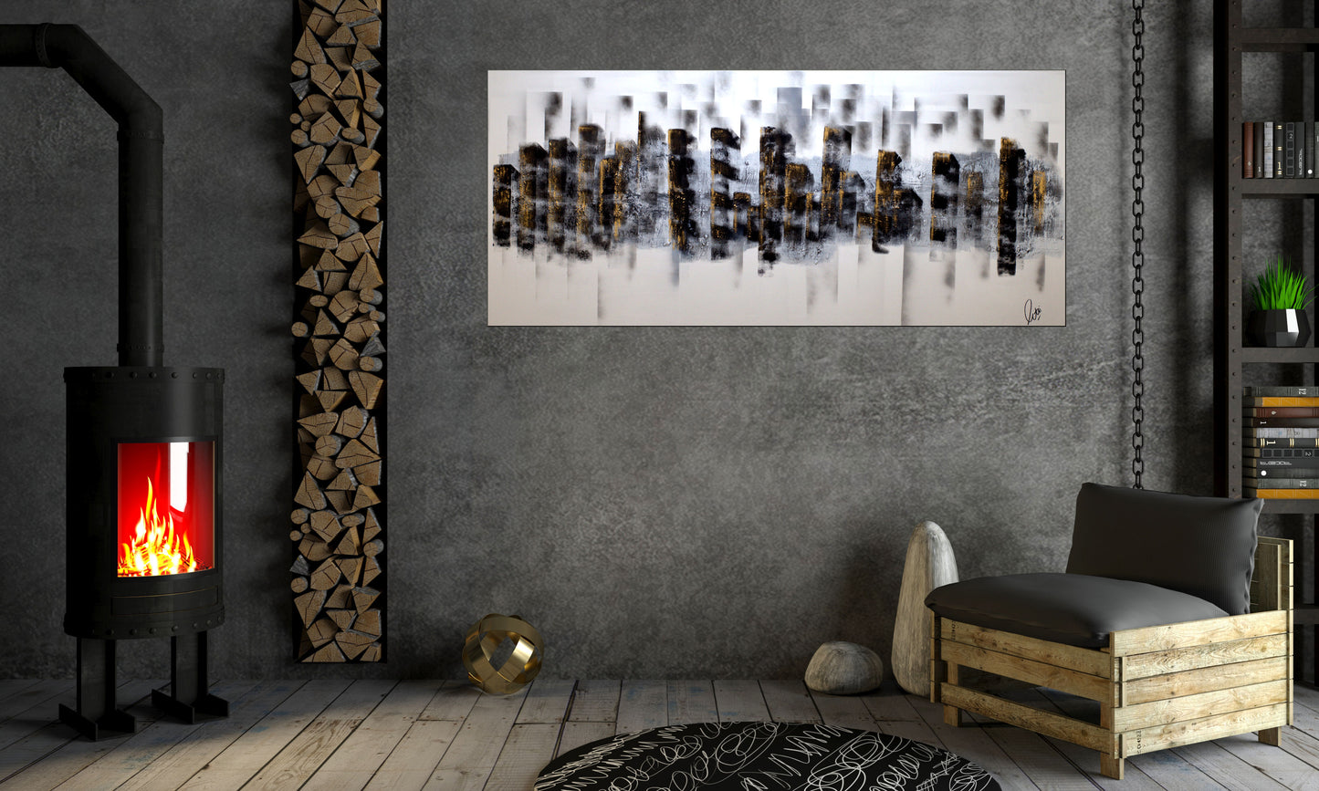 Urban Reflections – Large Abstract Cityscape by Edelgard Schroer | 180x80 cm