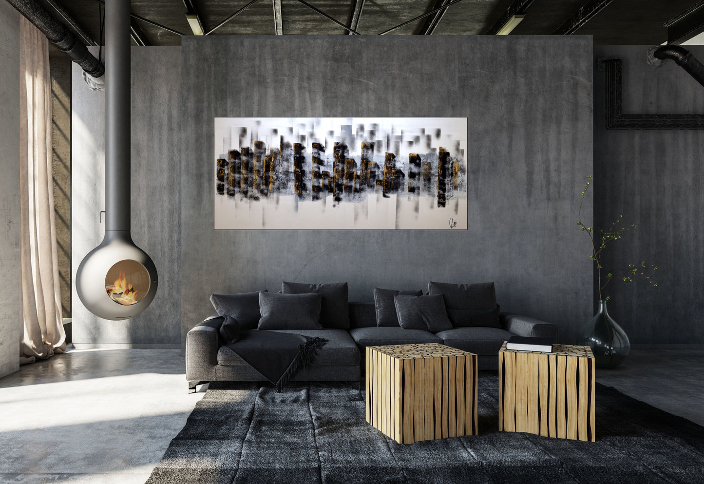 Urban Reflections – Large Abstract Cityscape by Edelgard Schroer | 180x80 cm