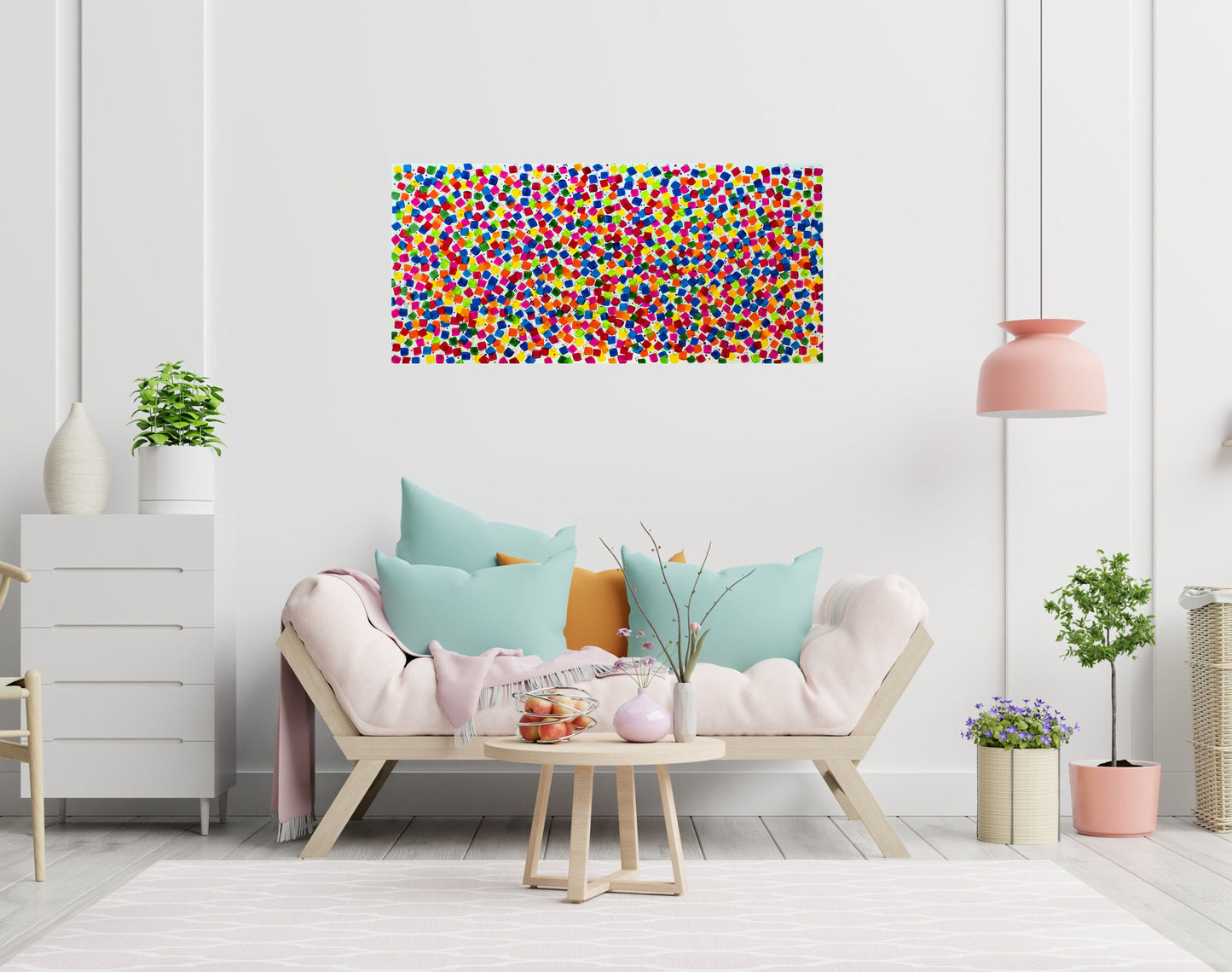 Dancing Pixels – Abstract Colorful Painting | 140×65 cm | Edelgard Schroer