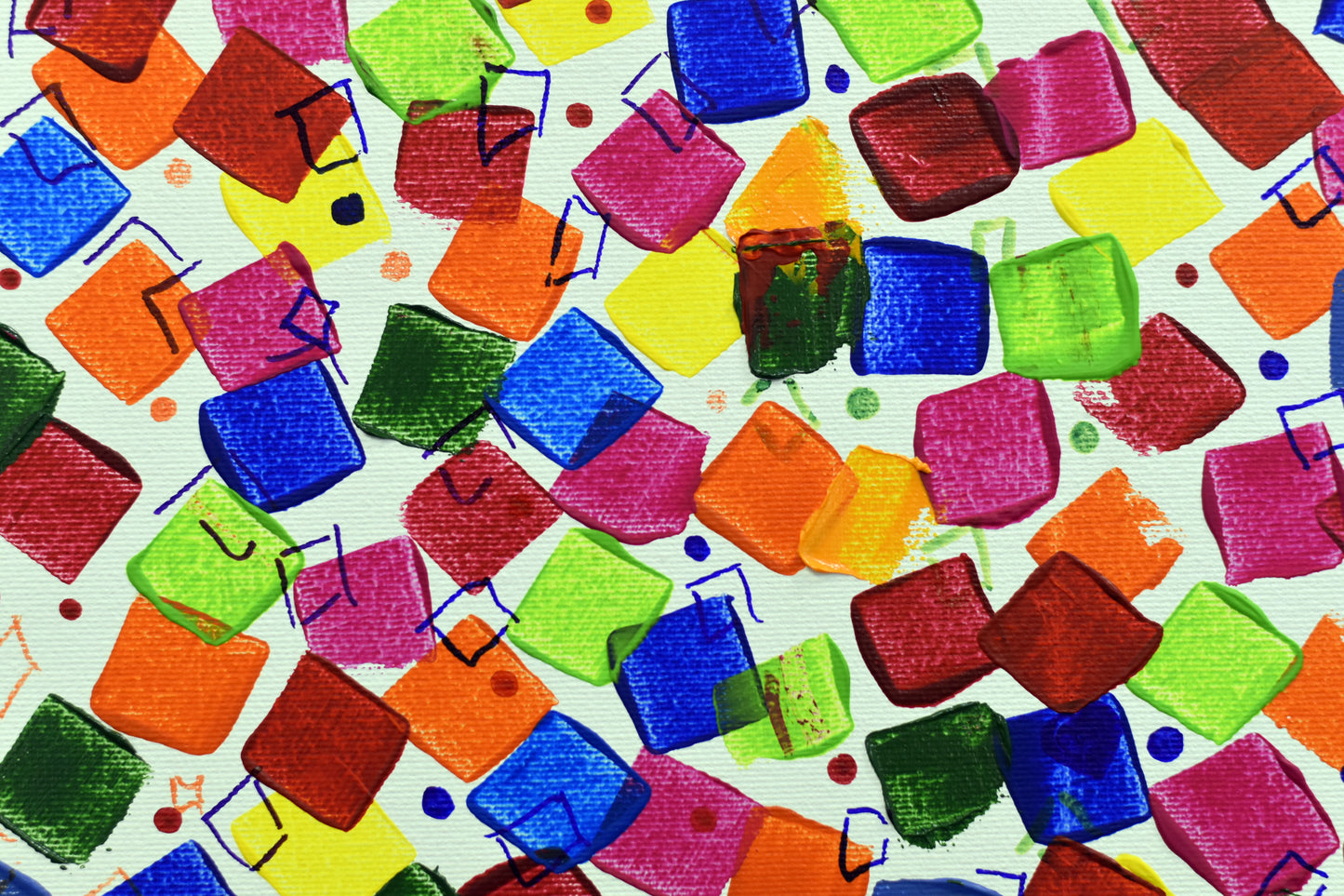 Dancing Pixels – Abstract Colorful Painting | 140×65 cm | Edelgard Schroer