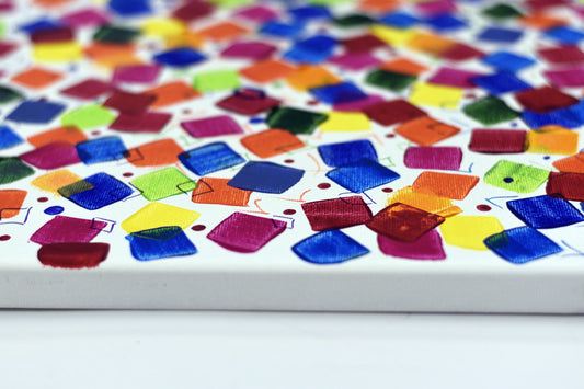 Dancing Pixels – Abstract Colorful Painting | 140×65 cm | Edelgard Schroer