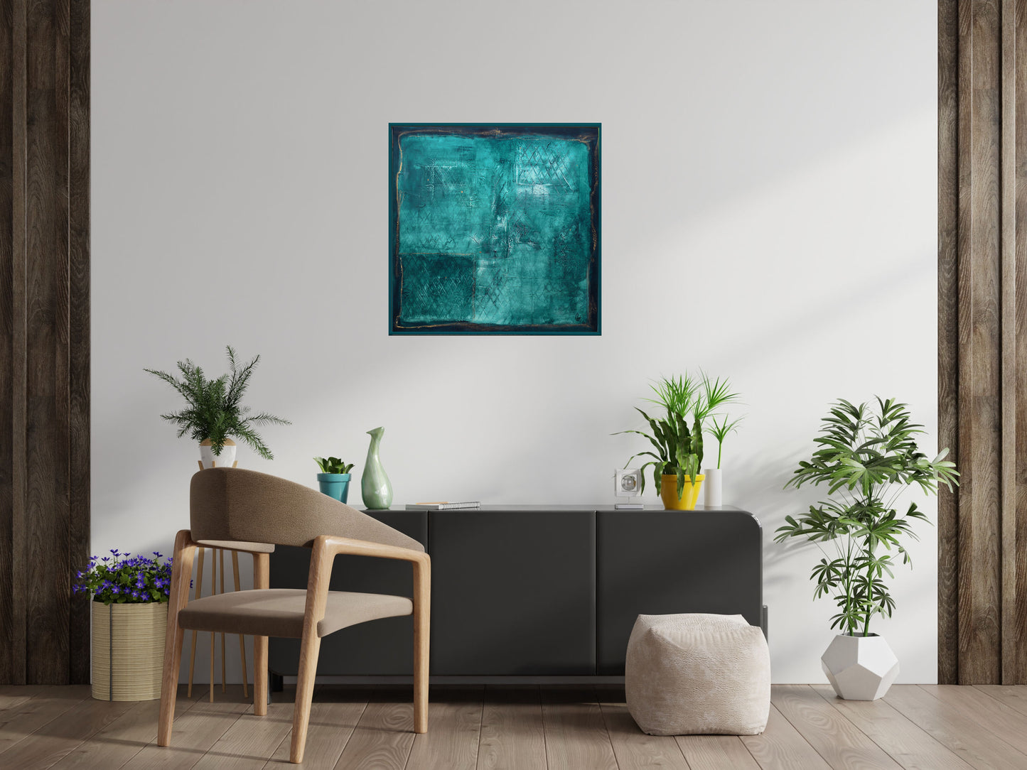 Blue Monochrome – Abstract Textured Acrylic Painting | 83 x 83 cm | Edelgard Schroer