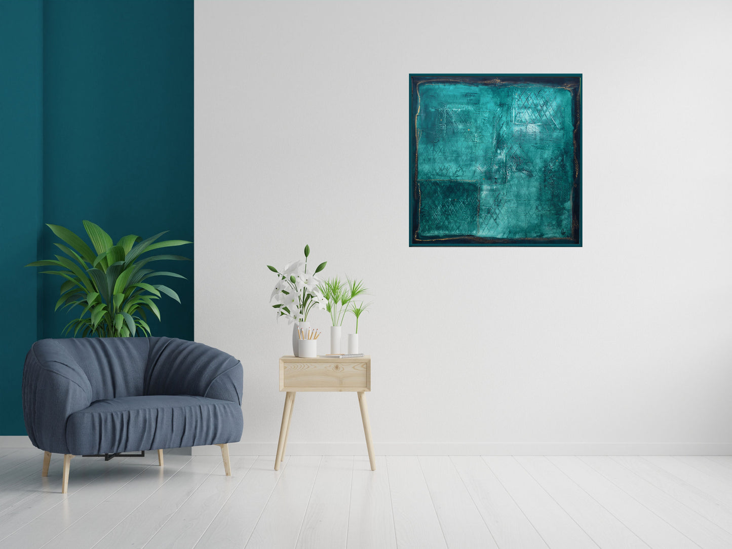 Blue Monochrome – Abstract Textured Acrylic Painting | 83 x 83 cm | Edelgard Schroer