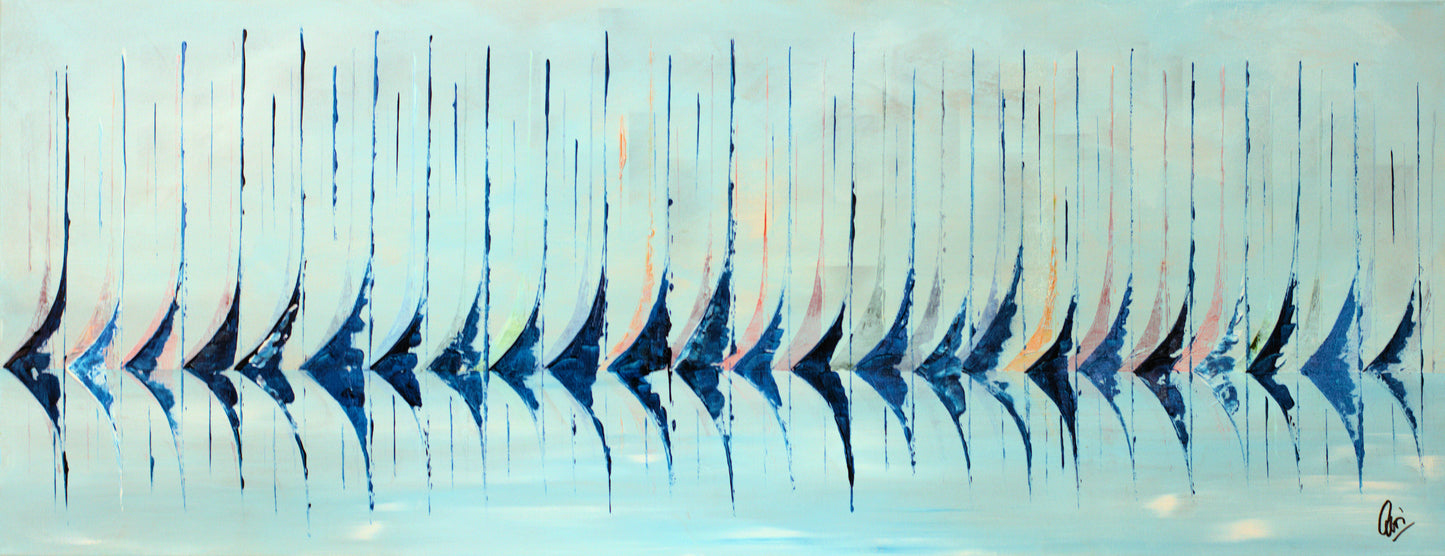 Sailing Rhythm – Abstract Sailboat Painting | 130 × 50 cm | Edelgard Schroer