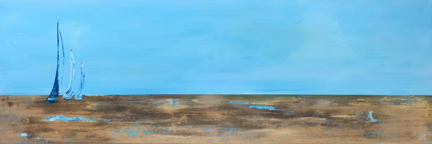 Sailing Silence – Abstract Coastal Painting | 123 × 43 cm | Edelgard Schroer