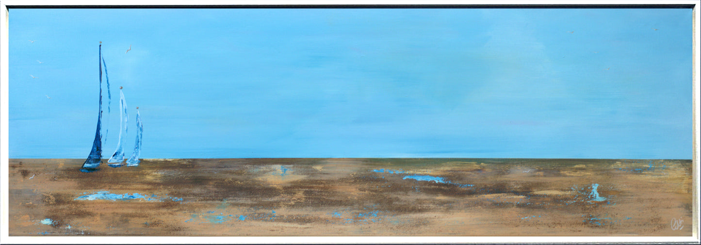 Sailing Silence – Abstract Coastal Painting | 123 × 43 cm | Edelgard Schroer