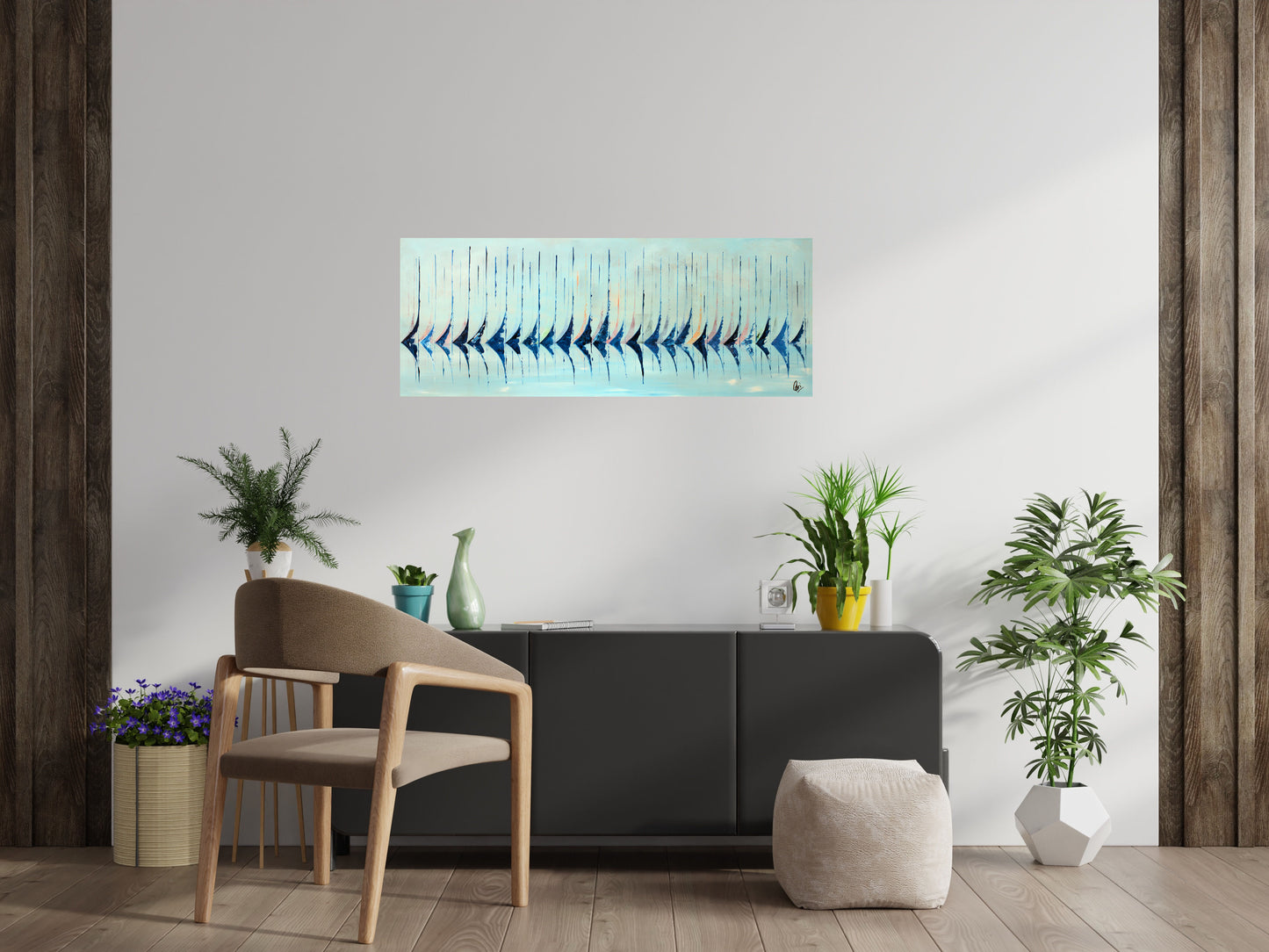 Sailing Rhythm – Abstract Sailboat Painting | 130 × 50 cm | Edelgard Schroer